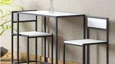 Set Masa cu 2 Scaune Cafea Homs, Cadru Metalic Bej Marmurat/Negru