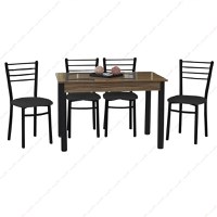 Set masa cu 4 scaune Bella, bucatarie, nuc si negru, 120 cm - 1