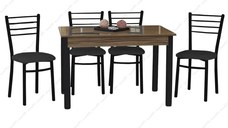 Set masa cu 4 scaune Bella, bucatarie, nuc si negru, 120 cm