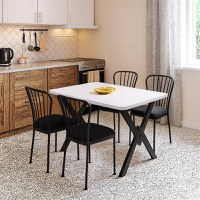 Set masa cu 4 scaune metal, Amsterdam Homs, alb/negru 70 x 110 cm - 1