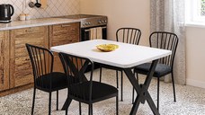 Set masa cu 4 scaune metal, Amsterdam Homs, alb/negru 70 x 110 cm