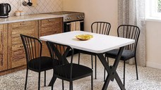 Set masa cu 4 scaune metal, Amsterdam Homs, alb/negru 70 x 110 cm