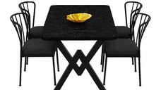 Set masa cu 4 scaune metal, Amsterdam Homs,negru marmurat/negru 70 x 110 cm