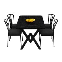 Set masa cu 4 scaune metal, Amsterdam Homs,negru marmurat/negru 70 x 110 cm - 1