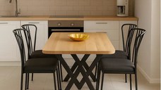 Set masa cu 4 scaune metal, Amsterdam Homs, nuc/negru 70 x 110 cm