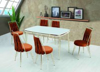 Set Masa cu 6 Scaune Bucatarie, Reina Homs 80 x 140 cm, Negru/Auriu,MDF,250-30216-17 - 1