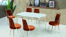 Set Masa cu 6 Scaune Bucatarie, Reina Homs 80 x 140 cm, Negru/Auriu,MDF,250-30216-17