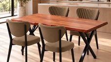 Set Masa de Bucatarie Barton cu 4 Scaune Metalice Maro, Dimensiuni 133cm