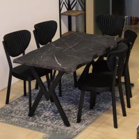 Set Masa de bucatarie Barton din MDF cu 4 Scaune  din metal, culaore negru si negru, 140 cm - 1