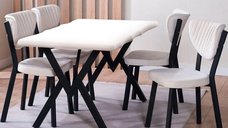 Set Masa de bucatarie Barton din MDF cu 4 Scaune din metal, culoare bej, 140 cm