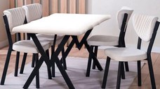 Set Masa de bucatarie Barton din MDF cu 4 Scaune din metal, culoare bej, 140 cm