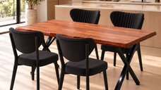Set masa de bucatarie Barton, MDF, 133 cm, cu 4 scaune negre din metal