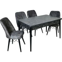 Set masa extensibila cu 4 scaune tapitate Homs cargold 250-30051 negru- gri 170 x 80 cm - 1