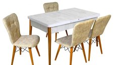 Set masa extensibila cu 4 scaune tapitate Homs cristal alb-bej 110 x 70 cm