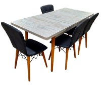 Set masa extensibila cu 4 scaune tapitate Homs cristal alb-negru 110 x 70 cm - 1