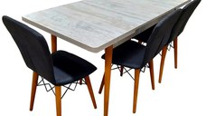 Set masa extensibila cu 4 scaune tapitate Homs cristal alb-negru 110 x 70 cm