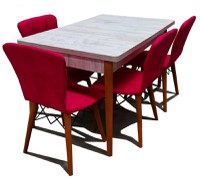 Set masa extensibila cu 4 scaune tapitate Homs cristal alb-rosu110 x 70 cm - 1