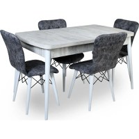 Set masa extensibila cu 4 scaune tapitate Homs cristal  bej-gri-picior-alb-170 x 80 cm - 1