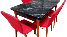 Set masa extensibila cu 4 scaune tapitate Homs cristal negru-rosu110 x 70 cm