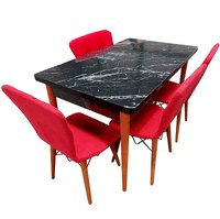 Set masa extensibila cu 4 scaune tapitate Homs cristal negru-rosu110 x 70 cm - 1