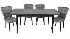 Set masa extensibila cu 4 scaune tapitate Homs marmorat negru 110 x 70 cm