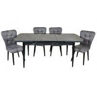 Set masa extensibila cu 4 scaune tapitate Homs marmorat negru 110 x 70 cm - 1