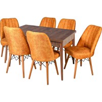 Set masa extensibila cu 6 scaune tapitate Homs cargold 250-30049 nuc-portocaliu 170 x 80 cm - 1
