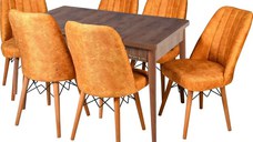 Set masa extensibila cu 6 scaune tapitate Homs cargold 250-30049 nuc-portocaliu 170 x 80 cm
