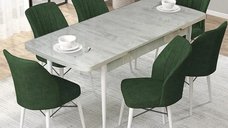 Set masa extensibila cu 6 scaune tapitate Homs cargold 250-30050 ALB-VERDE,170 x 80 cm