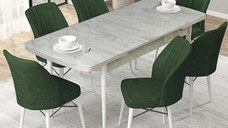 Set masa extensibila cu 6 scaune tapitate Homs cargold 250-30050 ALB-VERDE,170 x 80 cm