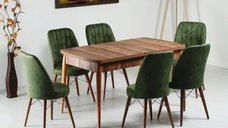 Set masa extensibila cu 6 scaune tapitate Homs cargold 250-30050 nuc-VERDE,170 x 80 cm