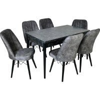 Set masa extensibila cu 6 scaune tapitate Homs cargold 250-30051 negru- gri 170 x 80 cm - 1