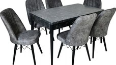 Set masa extensibila cu 6 scaune tapitate Homs cargold 250-30051 negru- gri 170 x 80 cm