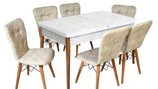 Set masa extensibila cu 6 scaune tapitate Homs cristal alb-bej 170 x 80 cm