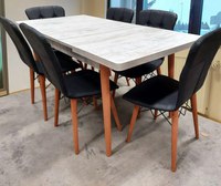 Set masa extensibila cu 6 scaune tapitate Homs cristal alb-negru 170 x 80 cm - 1