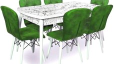 Set masa extensibila cu 6 scaune tapitate Homs cristal  alb-verde 170 x 80 cm