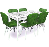 Set masa extensibila cu 6 scaune tapitate Homs cristal  alb-verde 170 x 80 cm - 1