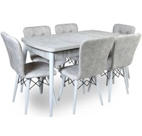 Set masa extensibila cu 6 scaune tapitate Homs cristal  bej-picior-alb-170 x 80 cm - 1