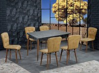 Set masa extensibila cu 6 scaune tapitate Homs cristal  negru-mustar 170 x 80 cm - 1