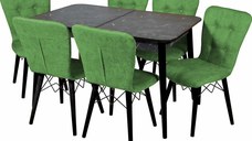 Set masa extensibila cu 6 scaune tapitate Homs cristal  negru-verde 170 x 80 cm
