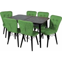 Set masa extensibila cu 6 scaune tapitate Homs cristal  negru-verde 170 x 80 cm - 1