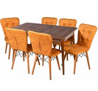 Set masa extensibila cu 6 scaune tapitate Homs cristal  nuc-mustar 170 x 80 cm - 1