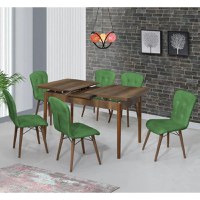 Set masa extensibila cu 6 scaune tapitate Homs cristal  nuc-verde 170 x 80 cm - 1