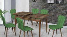 Set masa extensibila cu 6 scaune tapitate Homs cristal  nuc-verde 170 x 80 cm