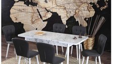 Set masa extensibila cu 6 scaune tapitate Homs marmorat alb  250-30650 bej- negru 170 x 80 cm