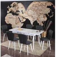 Set masa extensibila cu 6 scaune tapitate Homs marmorat alb  250-30650 bej- negru 170 x 80 cm - 1