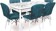 Set masa extensibila cu 6 scaune tapitate Homs marmorat alb  250-30650 - turcoaz 170 x 80 cm