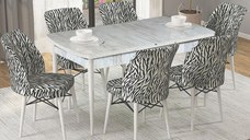 Set masa extensibila cu 6 scaune tapitate Homs ,masa m bej,zebra 250-30600,170 x 80 cm