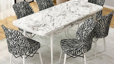Set masa extensibila cu 6 scaune tapitate Homs ,masa m bej,zebra 250-30650,170 x 80 cm