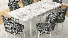 Set masa extensibila cu 6 scaune tapitate Homs ,masa m bej,zebra 250-30650,170 x 80 cm